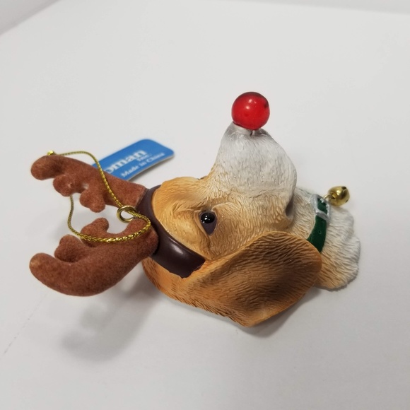 Beagle Xmas Ornament Dog Puppy Red Nose Antlers - Picture 2 of 4